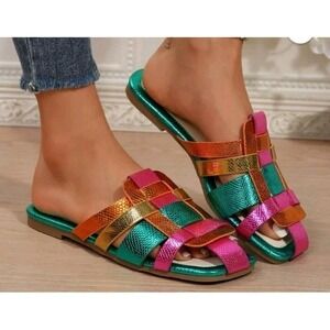 Chic Colorblock Square Sandals Women Sz 8.5/40